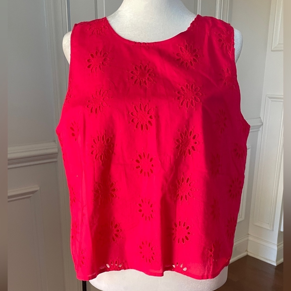 J.Crew Eyelet Shell Tank Top Bright Rose Size Medium - Picture 2 of 4